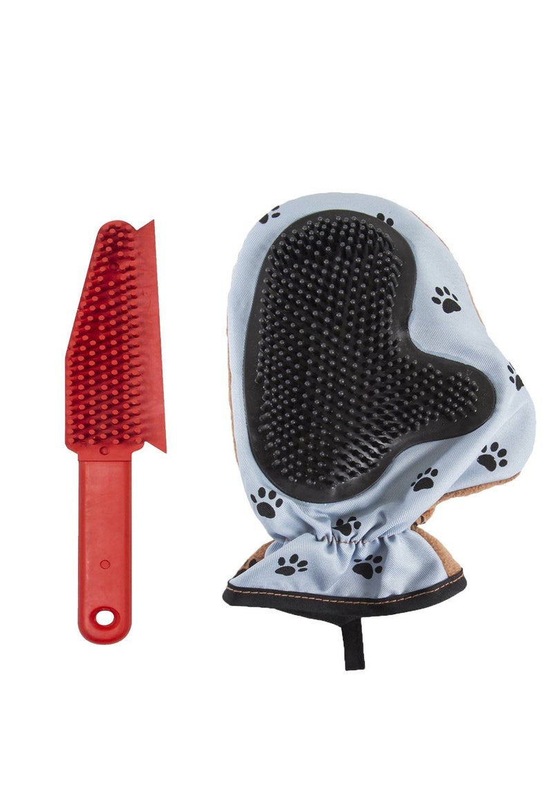FURemover Mitt and Brush Set, 2-sided Rubber-like Lint Brush for Couch and Clothes, Cat and Dog Multi Brush, With Pet Hair Remover Mitt for Gentle Washing and Grooming, Colors May Vary - Image 1